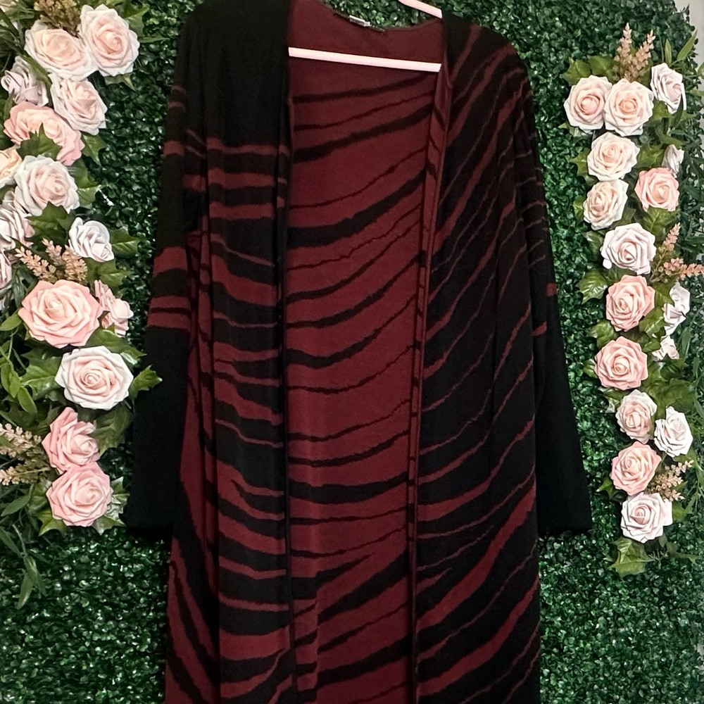 Peruvian Connection Black and Burgundy Cardigan